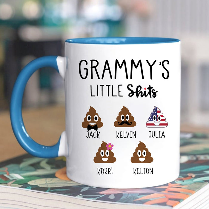 Personalized Accent Mug For Grandma Grammy's Little Shits Custom Grandkids Name 11 15oz Funny Ceramic Coffee Cup