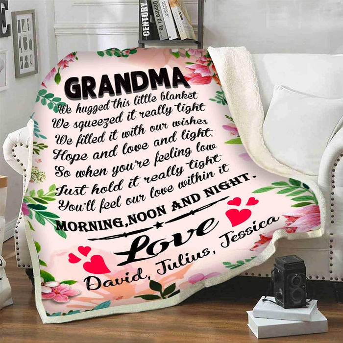 Personalized Rustic Flower Blanket To My Grandma Nana From Grandkids Custom Kids Name Throw Blankets