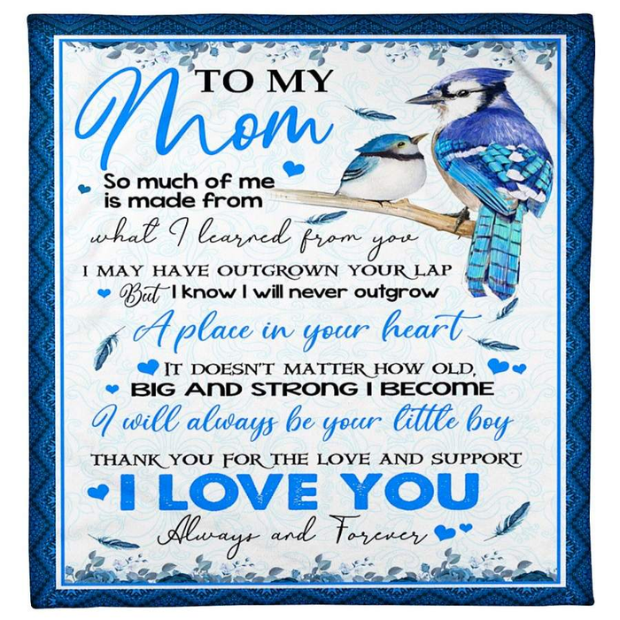 Personalized Blanket To My Mom Print Blue Bird Family Fleece Blanket For Mothers Day Custom Name