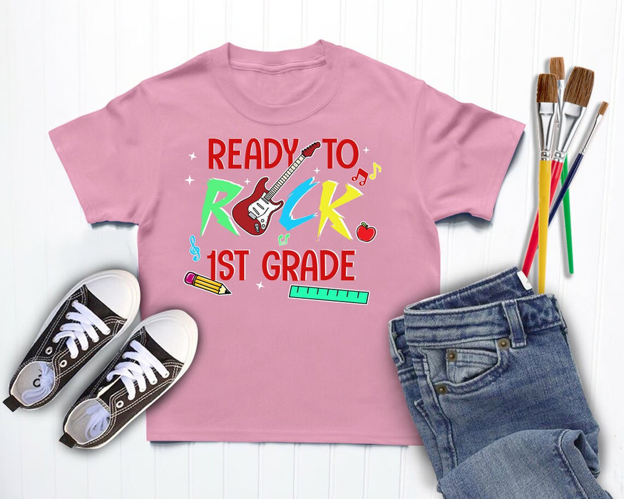 Personalized T-Shirt For Kids Ready To Rock 1st Grade Custom Grade Level Back To School Outfit