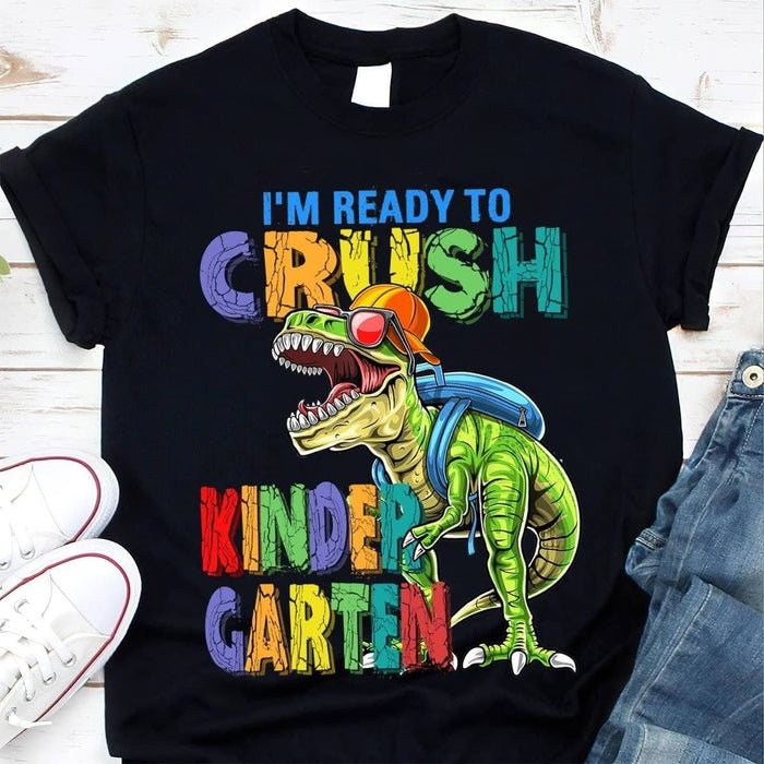 Personalized T-Shirt For Kids I'm Ready To Crush Kindergarten Dinosaur Printed Custom Grade Level Back To School Outfit