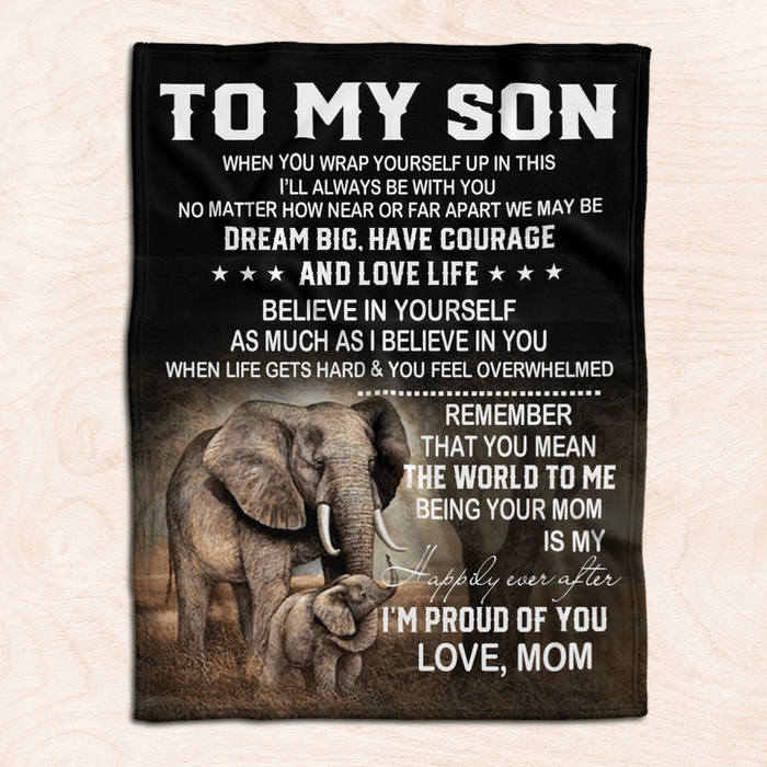 Personalized To My Son Blanket From Father Mother Custom Name Dream Big Have Courage Old Elephant Gifts For Christmas