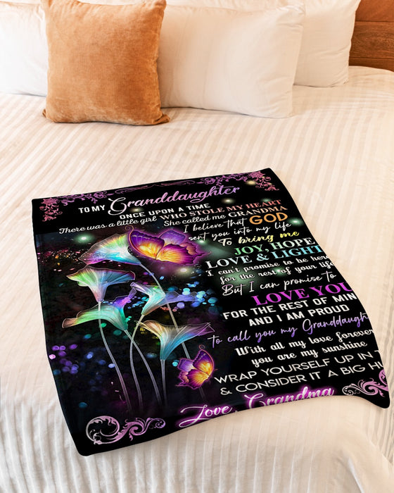Personalized To My Granddaughter Blanket From Grandpa Grandma Colorful Lily Floral Butterflies Custom Name Xmas Gifts