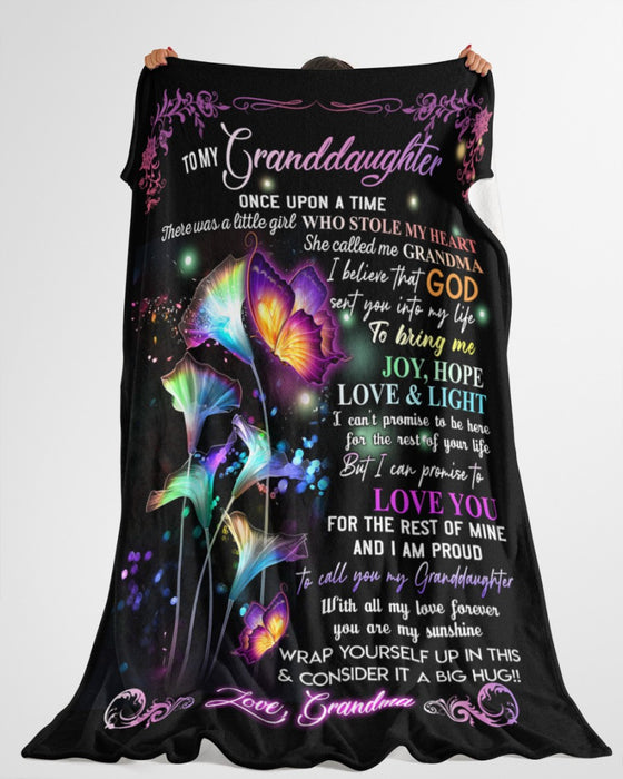 Personalized To My Granddaughter Blanket From Grandpa Grandma Colorful Lily Floral Butterflies Custom Name Xmas Gifts