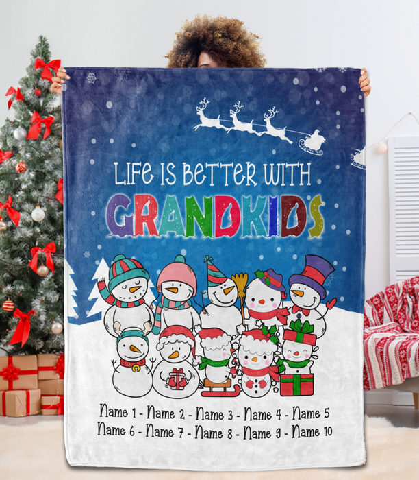 Personalized To My Grandma Blanket From Grandchild Reindeer Cute Snowmen Snowflake Custom Name Gifts For Christmas