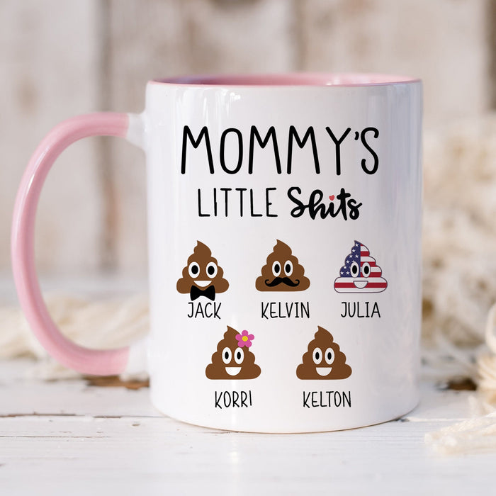 Personalized Accent Mug For Mom Mommy's Little Shits Funny Design Custom Name 11 15oz Ceramic Coffee Cup