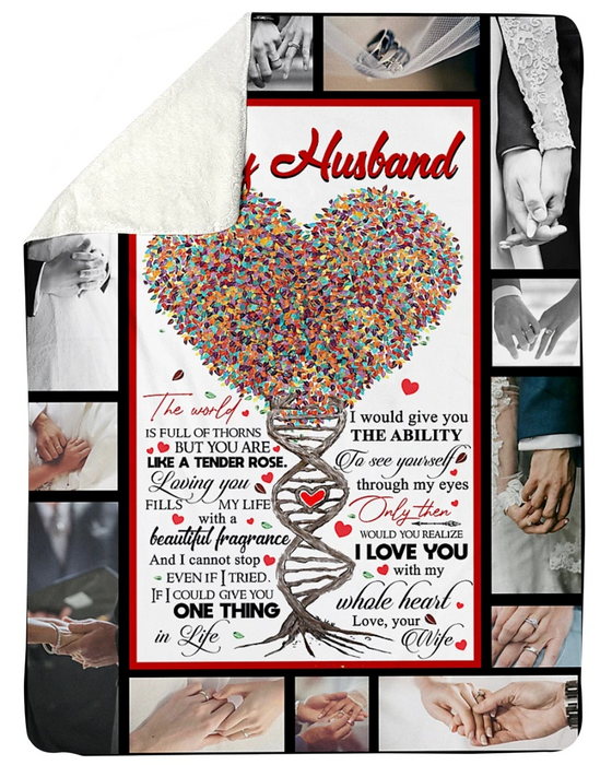 Personalized To My Husband Fleece Blanket From Wife I Love You With My Whole Heart Love Tree DNA Printed Blanket