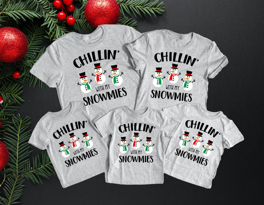 Family Matching Christmas Shirt Chillin' With My Snowmies Cute Snowmen Printed Matching Family Pajamas