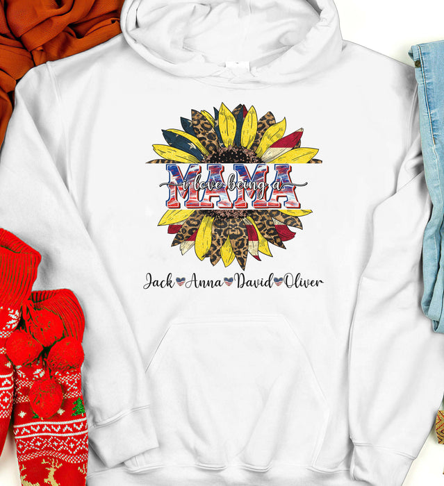 Personalized Sweatshirt & Hoodie For Mom Grandma I Love Being A Mama Sunflower & Heart Printed Custom Grandkids Name