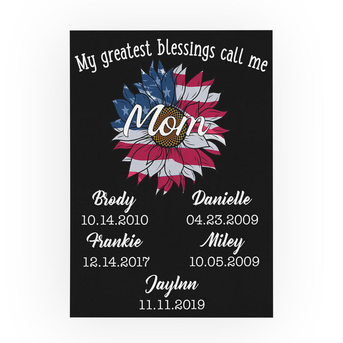 Personalized Blessing Call Me Mom Canvas 4th Of July American Sunflower Multi Members Names Sign Poster