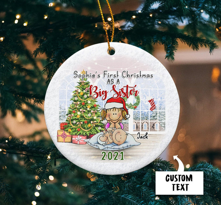 Personalized Big Sister's First Christmas Ornament For Daughter Custom Sister & New Baby Name And Year Sibling Ornaments