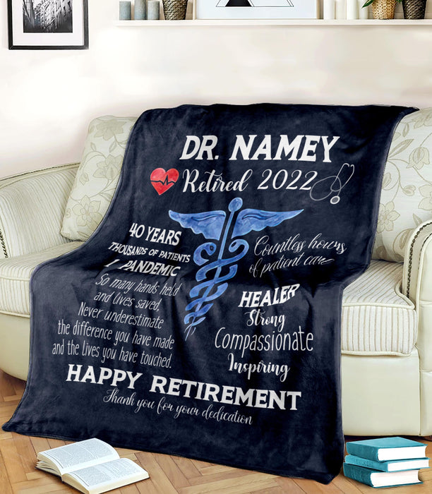 Personalized Retirement Blanket For Doctor So Many Hands Held And Lives Saved Medical Symbol Printed Custom Name
