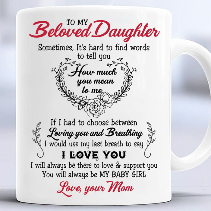Personalized Coffee Mug For Daughter Gifts For Daughter From Mom Print Meaning Message Customized Mug Gifts For Birthday, Graduation Ceramic Mug