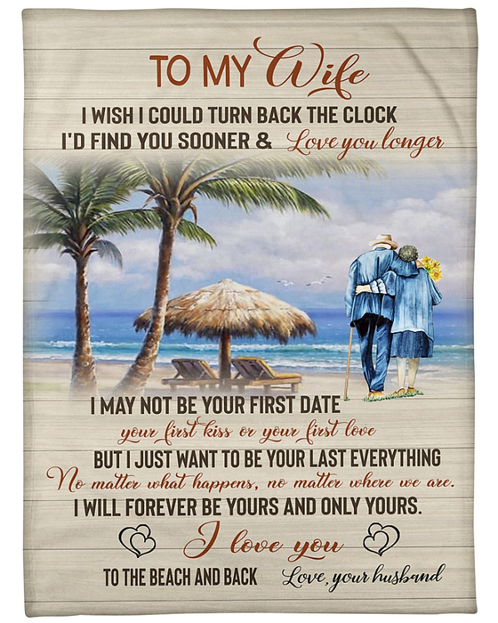 Personalized To My Wife Fleece Blanket From Husband The Old Couple I Love You To The Beach And Back Customized Blanket