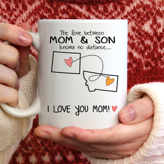 Personalized Coffee Mug To Son And Mom Happy Mother's Day Mugs Funny Quote The Love Between Mother And Son Know No Distance Customized Mug Distance Gifts Birthday 11Oz 15Oz Black Mug
