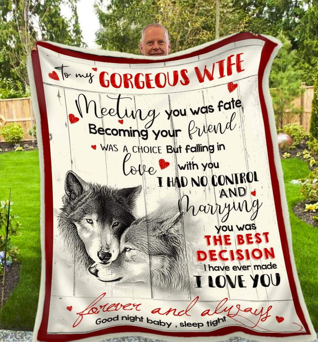 Personalized Blanket To My Gorgeous Wife Meeting You Was Fate Wolf Art Printed Blanket For Valentines Custom Name