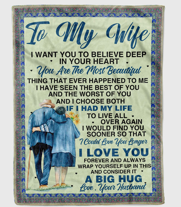 Personalized Fleece Blanket For Wife Print Couple Old Cute Customized Blanket For Anniversary Birthday Wedding Valentines Day Gift For Her