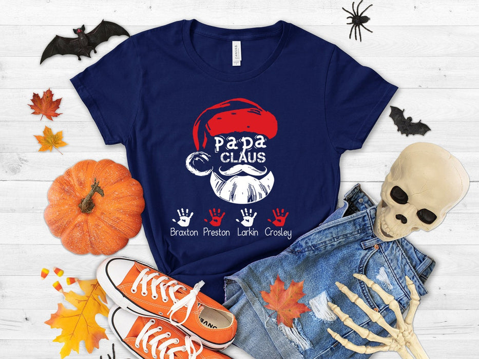Personalized Papa Claus Tshirt For Grandpa From Grandaughter Grandson Custom Hand Print Grandkids Name Tee Shirt