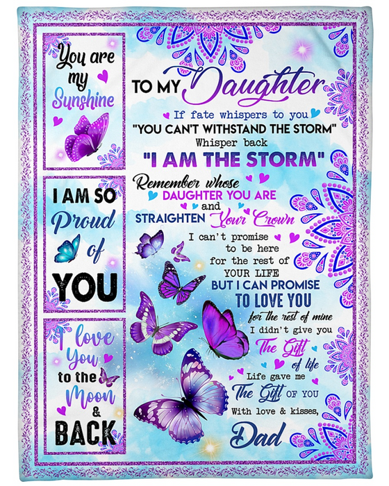 Personalized Fleece Blanket For Daughter Print Purple Butterfly Beautiful Gift Idea For Daughter Customized Blanket Gift For Birthday Graduation