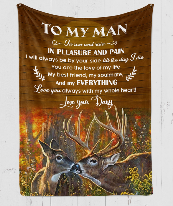 Personalized Fleece Blanket For Man Print Deer Cute Love Quotes For Man Customized Blanket Gifts For Anniversary Wedding Valentines Day Birthday