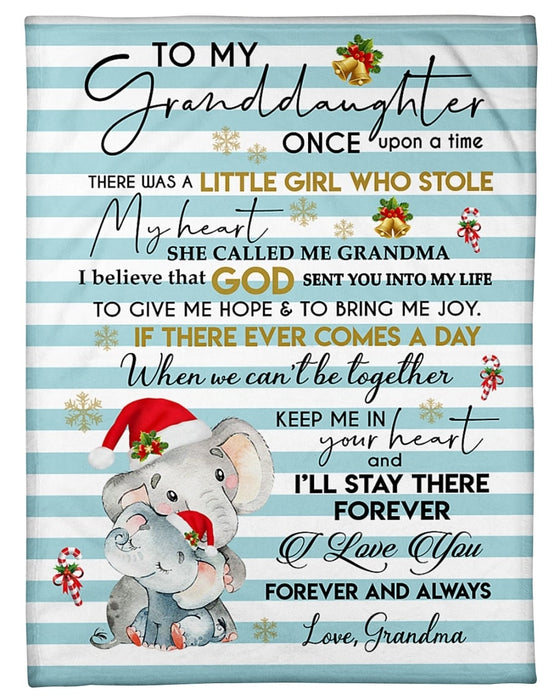 Personalized Blanket To Granddaughter Once Upon A Time Cute Elephant Candy Cane Snowflakes & Bell Printed