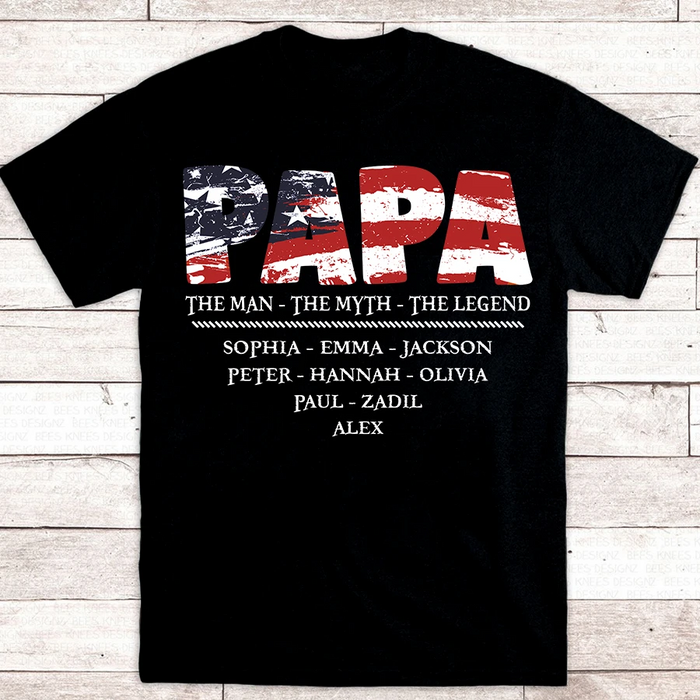 Personalized T-Shirt For Papa The Man The Myth The Legend T-Shirt Flag Custom Name Kids