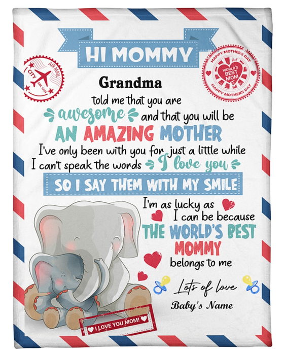 Personalized Blanket To My Mom From Baby Boy Girl With My Smile Old And Baby Elephant Printed Custom Name