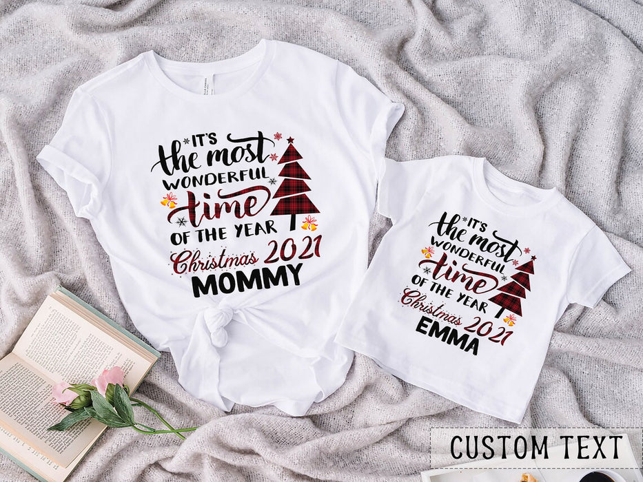 Personalized Family Matching T-Shirt Most Wonderful Time Of The Year Buffalo Plaid Tree Custom Name