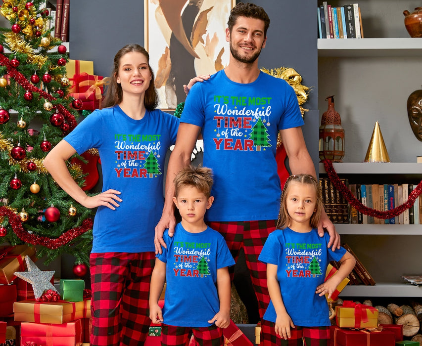 Christmas Matching Shirt For Family It's The Most Wonderful Time Of The Year T-Shirt Print Tree & Lights Plaid Design