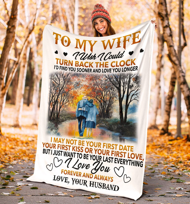 Personalized To My Wife Blanket From Husband I Wish I Could Turn Back The Clock Romantic Old Couple Walking Printed