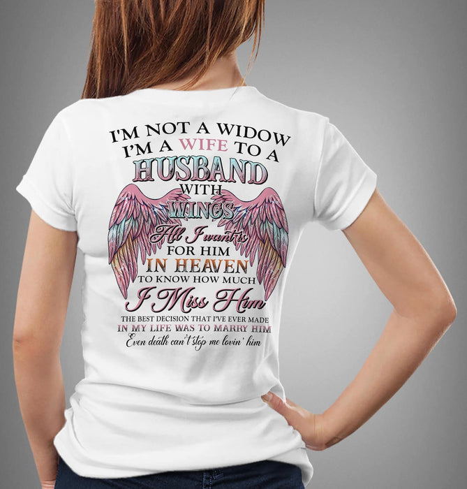 Classic T-Shirt For Women To Husband In Heaven I'm Not A Widow I'm A Wife To A Husband With Wings Angle Wings Printed