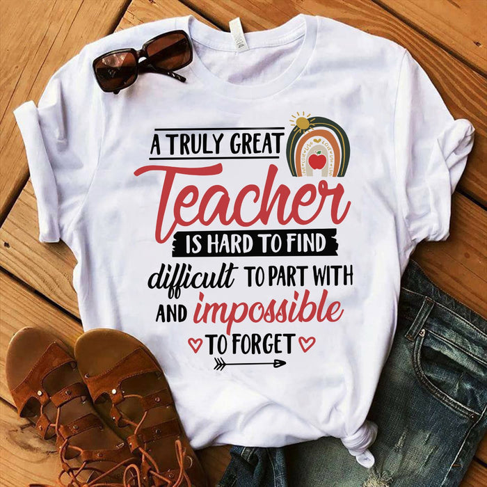 Personalized T-Shirt For Teacher A Truly Great Teacher Is Hard To Find Rainbow Printed Back To School Outfit