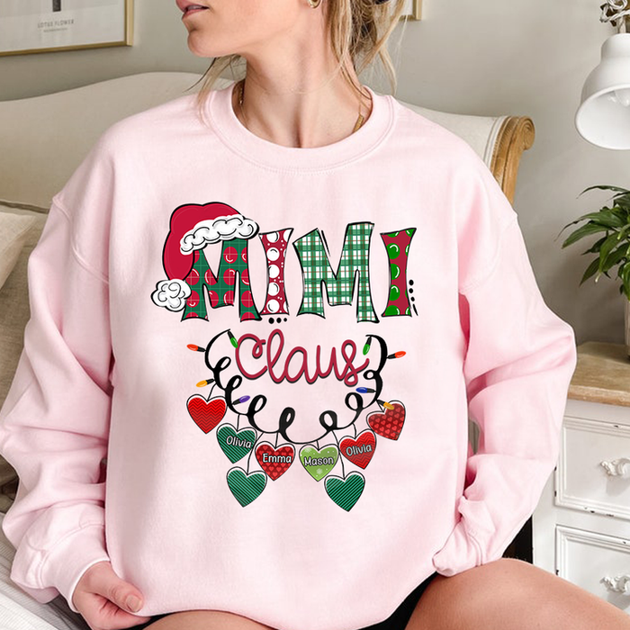 Personalized Sweatshirt & Hoodie For Grandma Mimi Claus Colorful Heart Printed Custom Grandkids Name