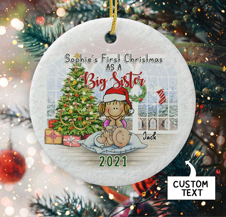 Personalized Big Sister's First Christmas Ornament For Daughter Custom Sister & New Baby Name And Year Sibling Ornaments
