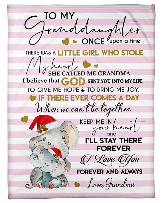 Personalized Blanket To My Granddaughter From Grandma Once Upon A Time Print Cute Elephant With Santa Hat & Baby