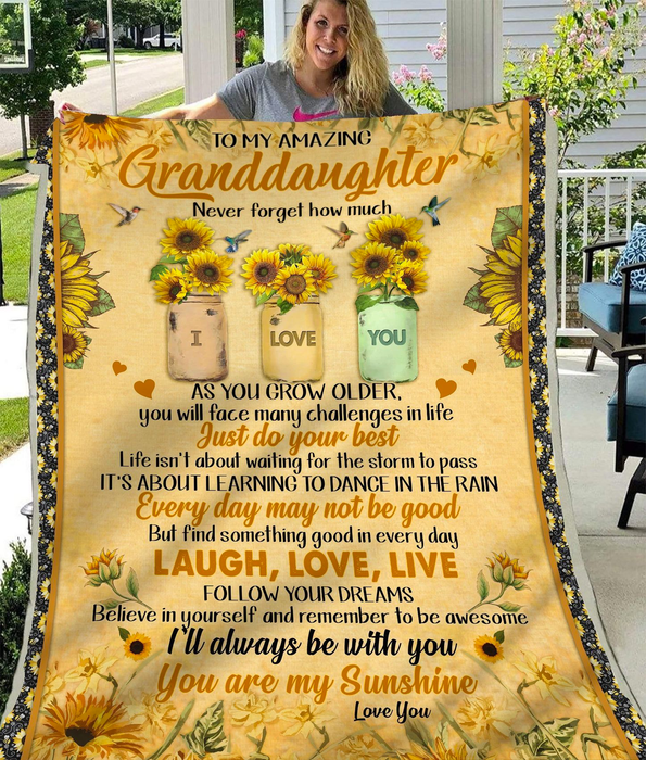 Personalized Lovely Blanket To My Amazing Granddaughter Rustic Sunflower Printed Blanket Custom Name