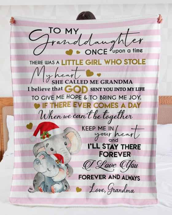 Personalized Blanket To My Granddaughter From Grandma Once Upon A Time Print Cute Elephant With Santa Hat & Baby