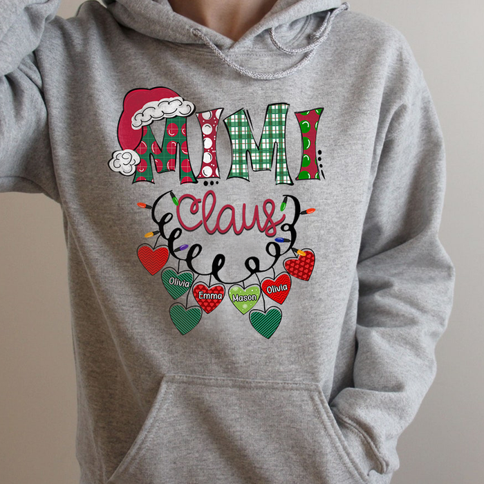 Personalized Sweatshirt & Hoodie For Grandma Mimi Claus Colorful Heart Printed Custom Grandkids Name