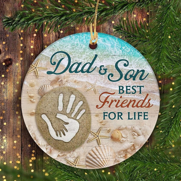 Hand In Hand Print On Pebble Ornament Dad And Son Best Friend For Life Family Circle Ceramic Ornament Xmas Tree