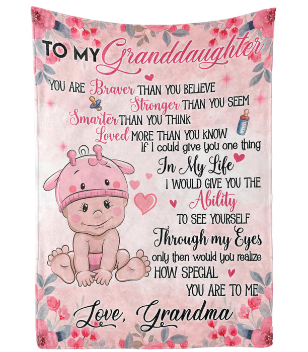 Personalized To My Granddaughter From Grandma Lovely Baby & Beautiful Flower Printed Pink Background Custom Name