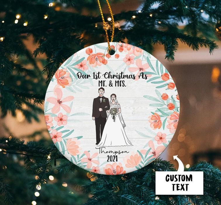 Personalized Newlywed Ornament For Wife Husband Our First Christmas As Mr & Mrs Print Groom & Pride Custom Name & Year