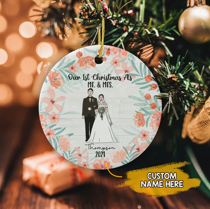 Personalized Newlywed Ornament For Wife Husband Our First Christmas As Mr & Mrs Print Groom & Pride Custom Name & Year