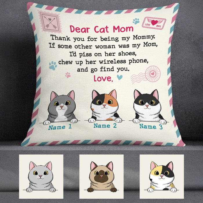 Personalized Square Pillow Gifts For Cat Owners Thank You For Being My Mommy Custom Name Sofa Cushion For Christmas