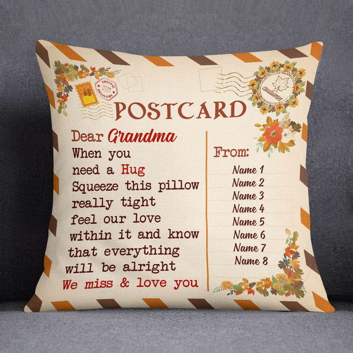 Personalized Square Pillow For Grandma Postcard Letter When Need Hug Custom Grandkids Name Sofa Cushion Birthday Gifts