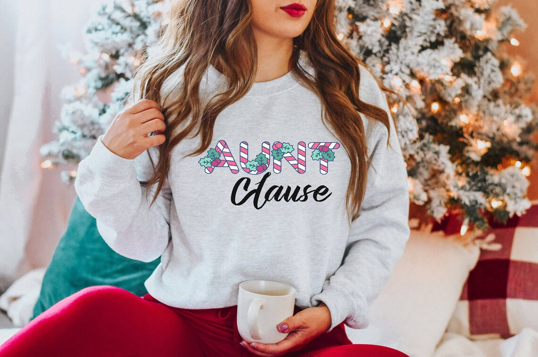 Personalized Cute Red Plaid Aunt Clause Sweatshirt For Women Girl Christmas Funny Shirt For Aunt