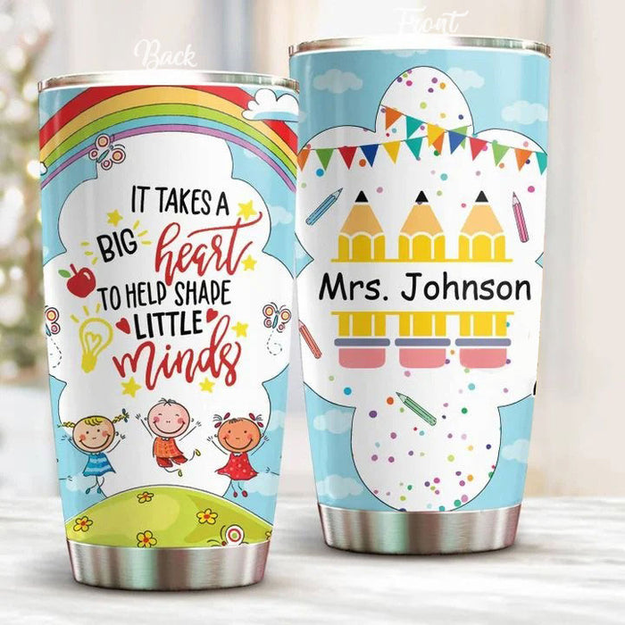 Personalized Travel Tumbler For Teacher 20oz Cup Custom Name It Takes A Big Heart Cute Kids Pencil Back To School Gifts
