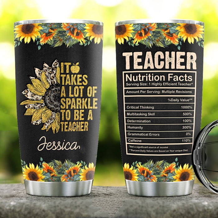 Personalized Travel Cup For Teacher It Takes A Lot Of Sparkle Sunflower 20oz Tumbler Custom Name Back To School Gifts