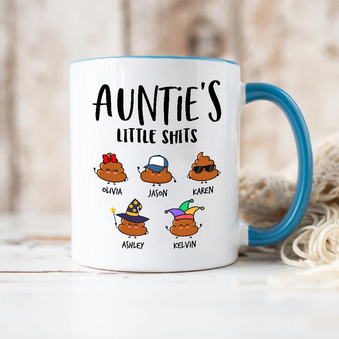 Personalized Coffee Mug For Aunt From Niece Nephew Note Background Auntie's Little Shits Custom Name Mothers Day Gifts
