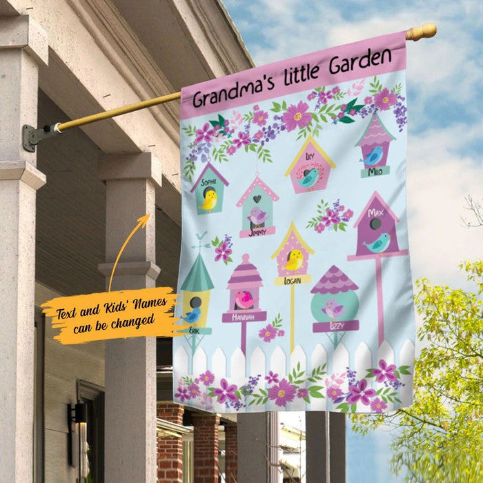 Personalized Garden Flag For Nana Grandma's Little Garden Bird Flower Custom Grandkids Name Welcome Flag Christmas Gifts
