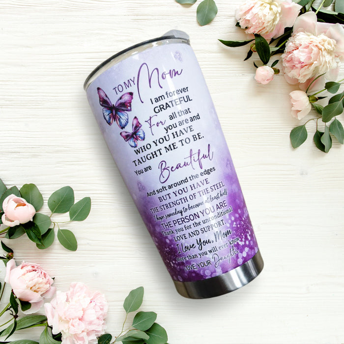 Personalized Tumbler To Mommy  Butterflies Roses I'm Forever Grateful Gifts For Mom Custom Name Travel Cup For Birthday